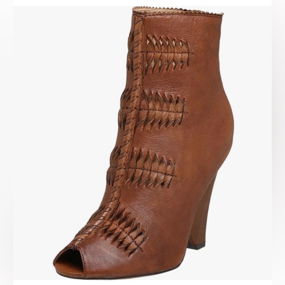 Sam Edelman Brown Leather Peep-Toe Ankle Bootie
